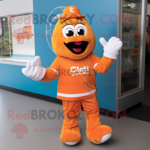 Orange Ice mascot costume character dressed with a Poplin Shirt and Mittens