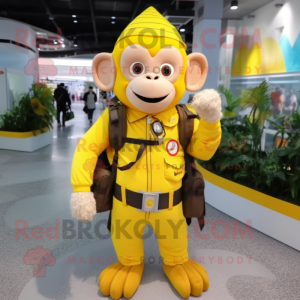 Yellow Monkey mascot costume character dressed with a Dress and Backpacks