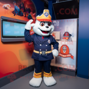 Navy Fire Fighter mascot costume character dressed with a Cardigan and Headbands