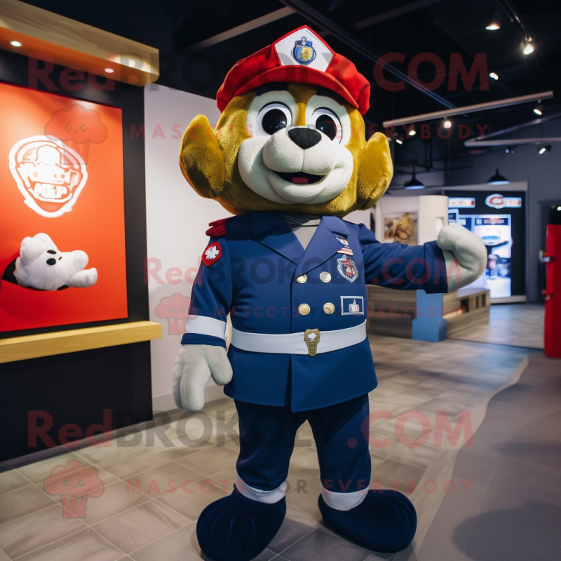 Navy Fire Fighter mascot costume character dressed with a Cardigan and Headbands