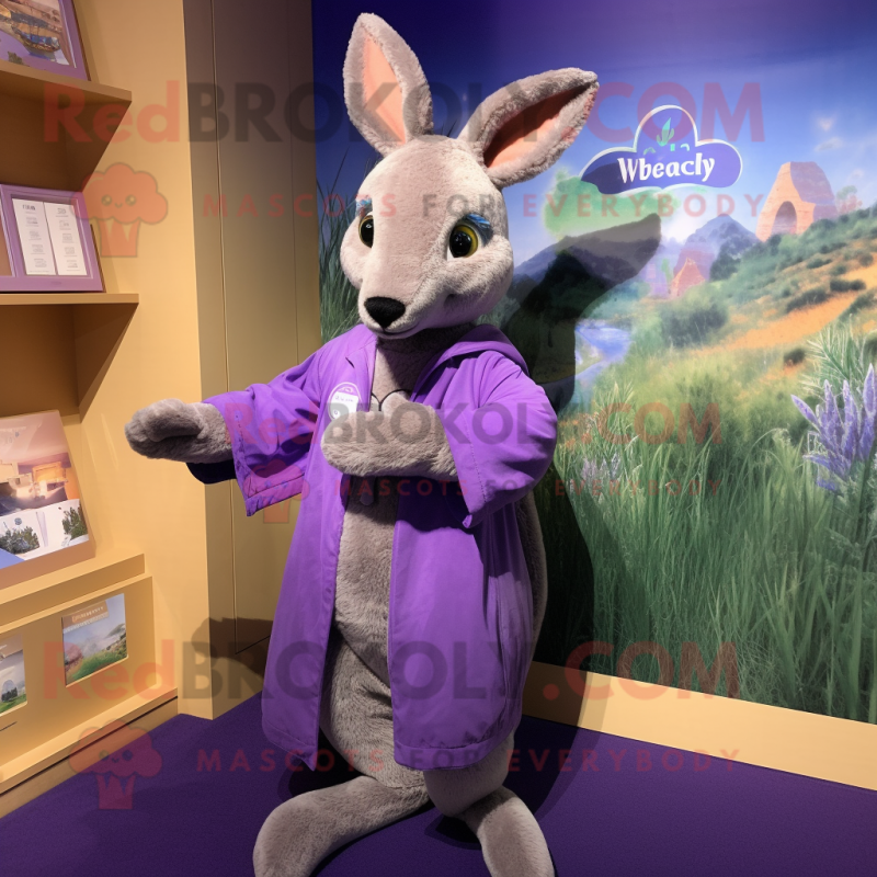 Lavender Kangaroo mascot costume character dressed with a Cover-up and Brooches