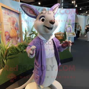 Lavender Kangaroo mascot costume character dressed with a Cover-up and Brooches