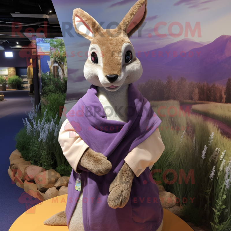 Lavender Kangaroo mascot costume character dressed with a Cover-up and Brooches