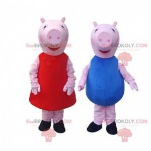 2 mascottes de cochons, une fille et un garçon, costumes couple