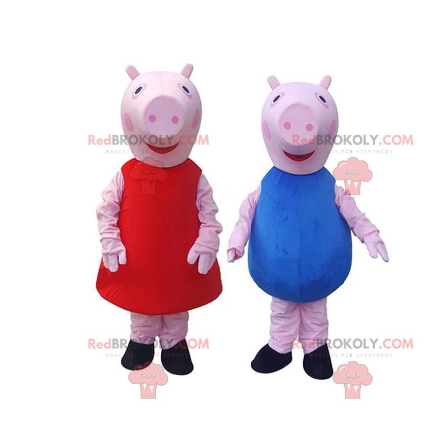2 Schweinemaskottchen, ein Mädchen und ein Junge, Paar Kostüme