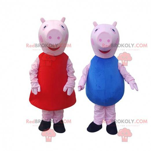 2 pig mascots, a girl and a boy, couple costumes -