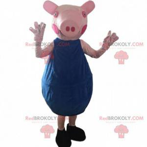 Pink pig costume with a blue outfit - Redbrokoly.com