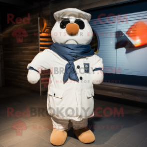 Navy Squash mascot costume character dressed with a Parka and Suspenders