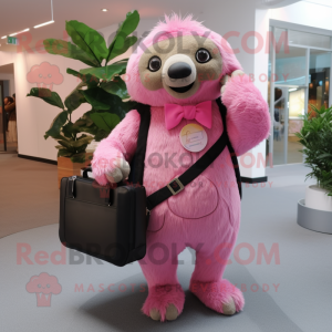 Pink Sloth mascot costume character dressed with a Suit Pants and Handbags