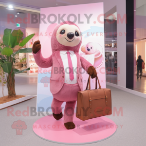 Pink Sloth mascot costume character dressed with a Suit Pants and Handbags