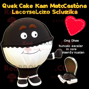 Black Moussaka mascot costume character dressed with a One-Piece Swimsuit and Coin purses