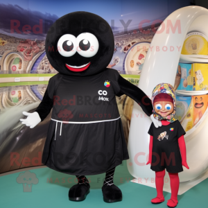 Black Moussaka mascot costume character dressed with a One-Piece Swimsuit and Coin purses