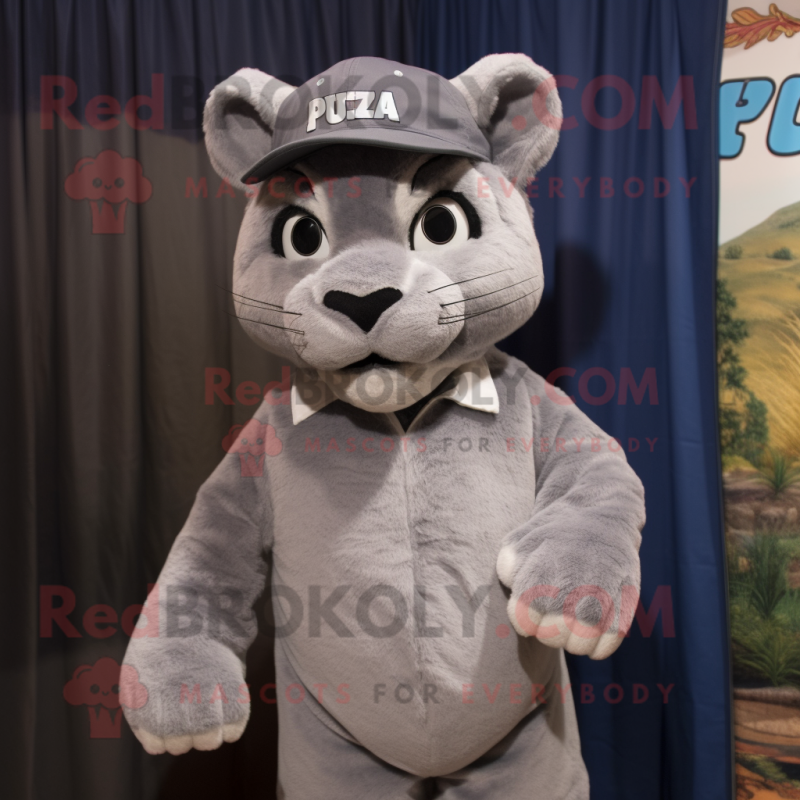 Gray Puma mascot costume character dressed with a Dress Shirt and Hats