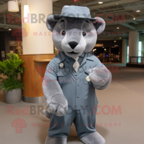 Gray Puma mascot costume character dressed with a Dress Shirt and Hats