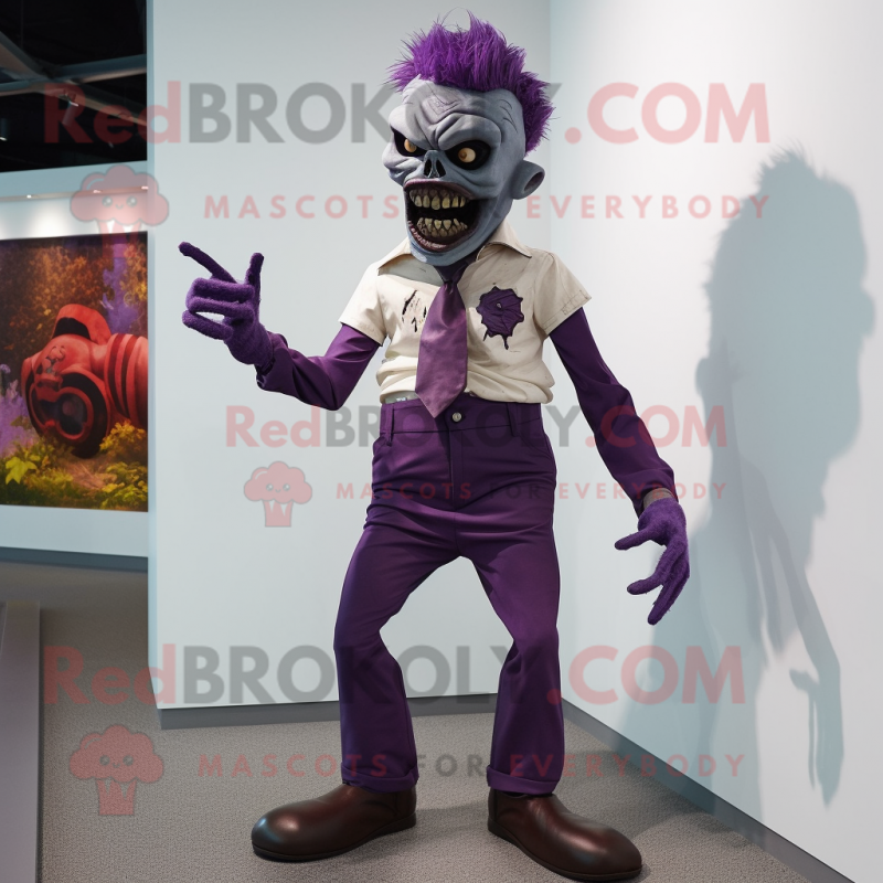 Purple Undead mascot costume character dressed with a Chinos and Cufflinks