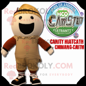 Beige Pumpkin mascot costume character dressed with a Board Shorts and Berets