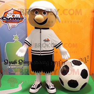 Beige Pumpkin mascot costume character dressed with a Board Shorts and Berets