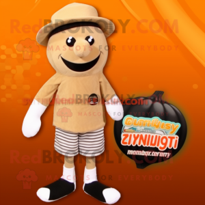 Beige Pumpkin mascot costume character dressed with a Board Shorts and Berets