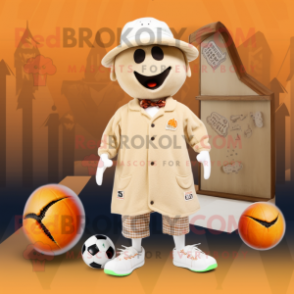 Beige Pumpkin mascot costume character dressed with a Board Shorts and Berets