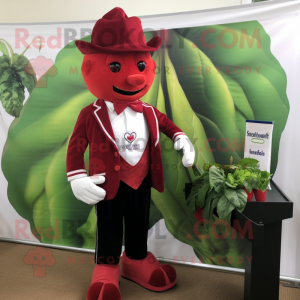 Red Spinach mascot costume character dressed with a Oxford Shirt and Ties
