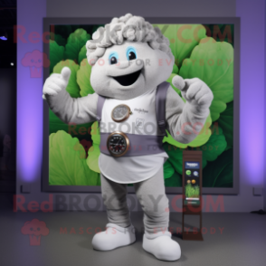 Gray Cauliflower mascot costume character dressed with a Henley Shirt and Digital watches