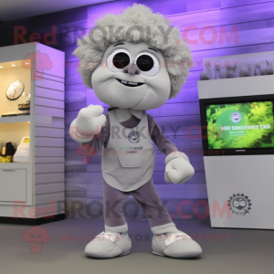 Gray Cauliflower mascot costume character dressed with a Henley Shirt and Digital watches