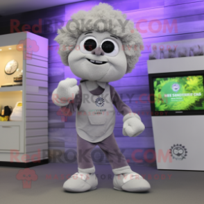 Gray Cauliflower mascot costume character dressed with a Henley Shirt and Digital watches