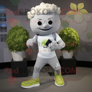 Gray Cauliflower mascot costume character dressed with a Henley Shirt and Digital watches