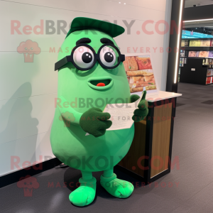 Green Potato mascot costume character dressed with a Polo Tee and Reading glasses