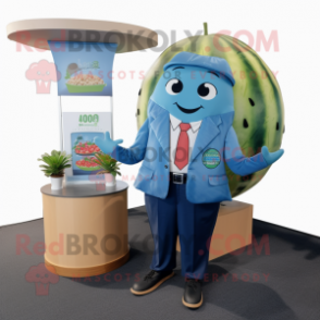 Blue Watermelon mascot costume character dressed with a Jacket and Ties