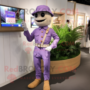 Lavender But mascot costume character dressed with a Chinos and Belts