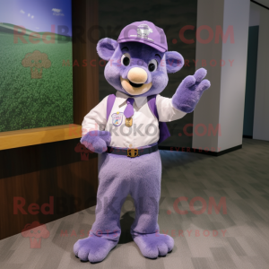 Lavender But mascot costume character dressed with a Chinos and Belts