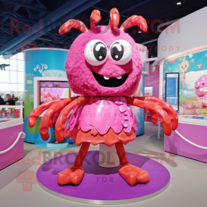 Pink Crab Cakes mascot costume character dressed with a Skirt and Bracelets