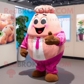 Pink Potato mascot costume character dressed with a Poplin Shirt and Gloves