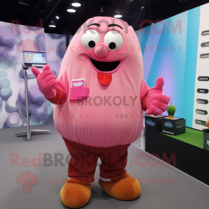 Pink Potato mascot costume character dressed with a Poplin Shirt and Gloves