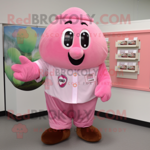 Pink Potato mascot costume character dressed with a Poplin Shirt and Gloves
