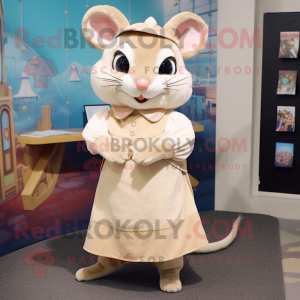 Beige Dormouse mascot costume character dressed with a Wrap Skirt and Coin purses