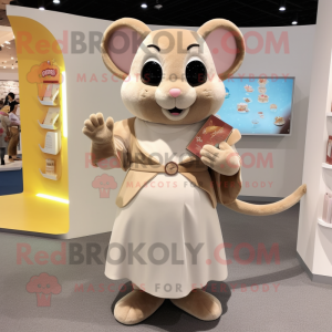 Beige Dormouse mascot costume character dressed with a Wrap Skirt and Coin purses