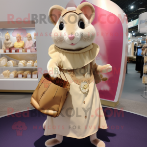 Beige Dormouse mascot costume character dressed with a Wrap Skirt and Coin purses