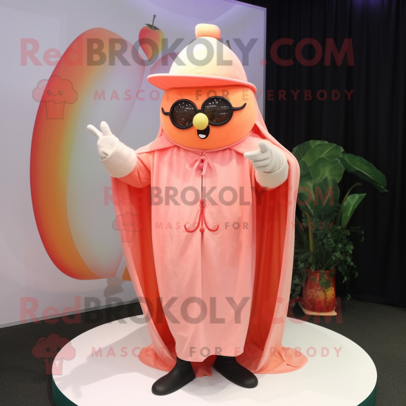 Peach Magician mascot costume character dressed with a Cover-up and Eyeglasses Peach Magician mascot costume character dressed with a Cover-up and Eyeglasses