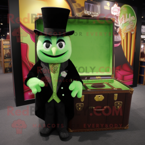 Lime Green Treasure Chest mascot costume character dressed with a Tuxedo and Wraps