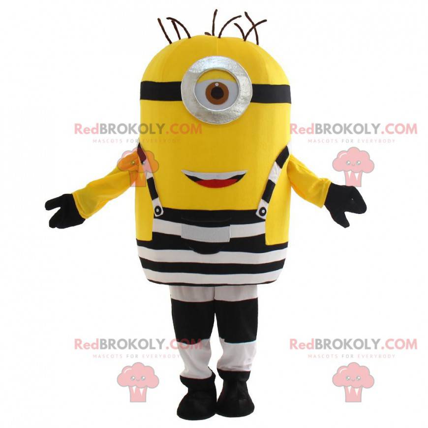 Costume da minion vestito con una tuta bianca e nera