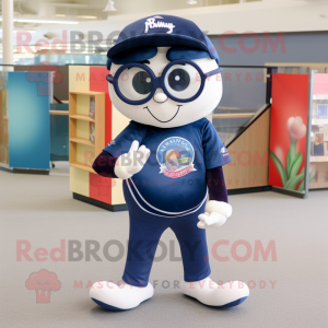 Navy Juggle mascot costume character dressed with a Skinny Jeans and Reading glasses