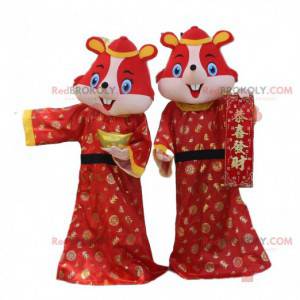 2 disfraces de hámsters rojos, ratones con ropa asiática -