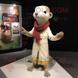 Cream Weasel mascot costume character dressed with a Cardigan and Bracelets