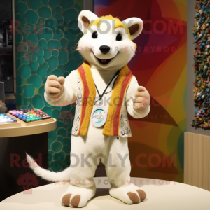 Cream Weasel mascot costume character dressed with a Cardigan and Bracelets