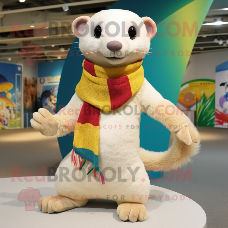 Cream Weasel mascot costume character dressed with a Cardigan and Bracelets