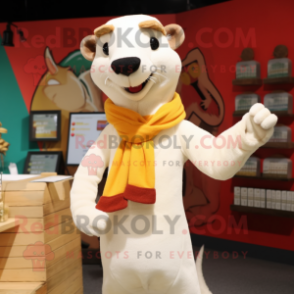 Cream Weasel mascot costume character dressed with a Cardigan and Bracelets