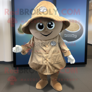 Tan Oyster mascot costume character dressed with a Romper and Hats