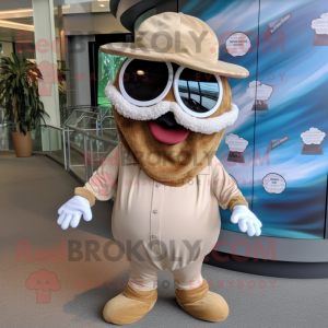Tan Oyster mascot costume character dressed with a Romper and Hats